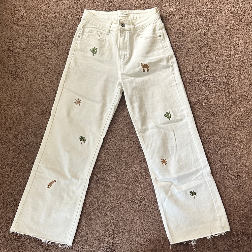 White Embroidered Desert Jeans
